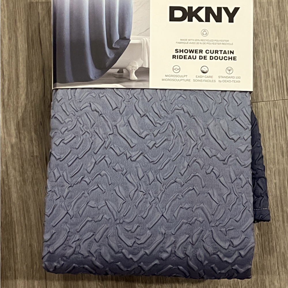 DKNY Mosaic Ombre Microsculpt White to Dark Blue Shower Curtain 72" x 72" New
